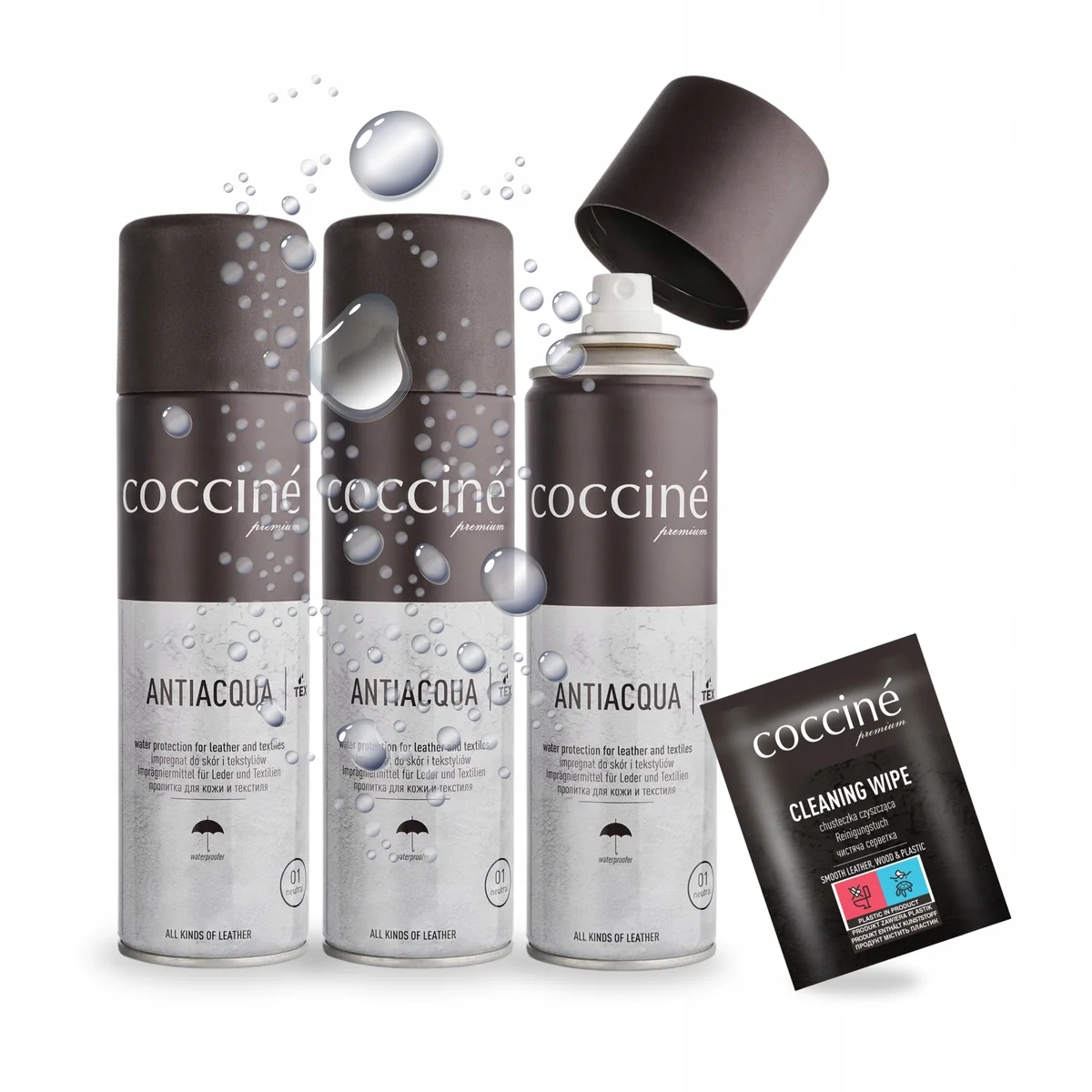Impregnat Antiacqua Coccine x3 z Chusteczką do Czyszczenia Skóry