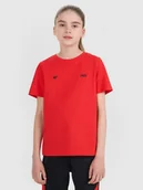 Koszulki dla dziewczynek - 4F T-shirt regular z nadrukiem dziecięcy 4F JUNIOR x Robert Lewandowski - czerwony 122 (6-7 lat) - miniaturka - grafika 1