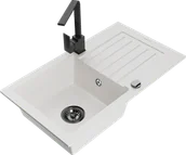 Zlewozmywaki z baterią - Mexen Pablo zlewozmywak granitowy 1-komorowy z ociekaczem i baterią kuchenną Rita, biały - 6510-20-670300-70 - miniaturka - grafika 1