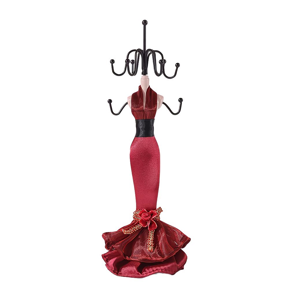 Stojak Organizer na Biżuterię W Kształcie Manekina w Czerwonej Sukni