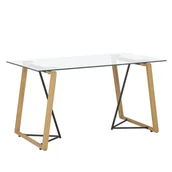 Ławy i stoliki kawowe - Beliani Stół do jadalni szklany 140 x 80 cm jasne drewno TACOMA - miniaturka - grafika 1