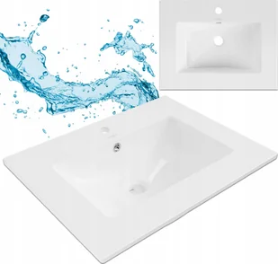 Rea Umywalka Biała Ceramiczna Wpuszczana w Blat 61 cm Otwór na Baterię Przelew - Umywalki - miniaturka - grafika 1