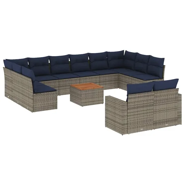 Zestaw mebli ogrodowych szary rattan PE z poduszkami, wymiary 62x62x69 cm