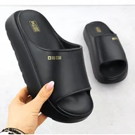 Klapki i japonki damskie - Klapki damskie sportowe na grubej podeszwie czarne Big Star RR274A567 - miniaturka - grafika 1