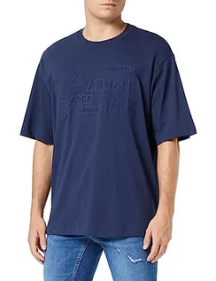 Bluzy męskie - Armani Exchange Męska bluza polo z nadrukiem z nadrukiem z grubej koszulki, z krótkim rękawem, niebieski, XL - grafika 1