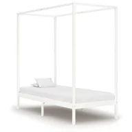 Łóżka - vidaXL Rama łóżka z baldachimem, biel, lite drewno sosnowe, 100x200 cm - miniaturka - grafika 1