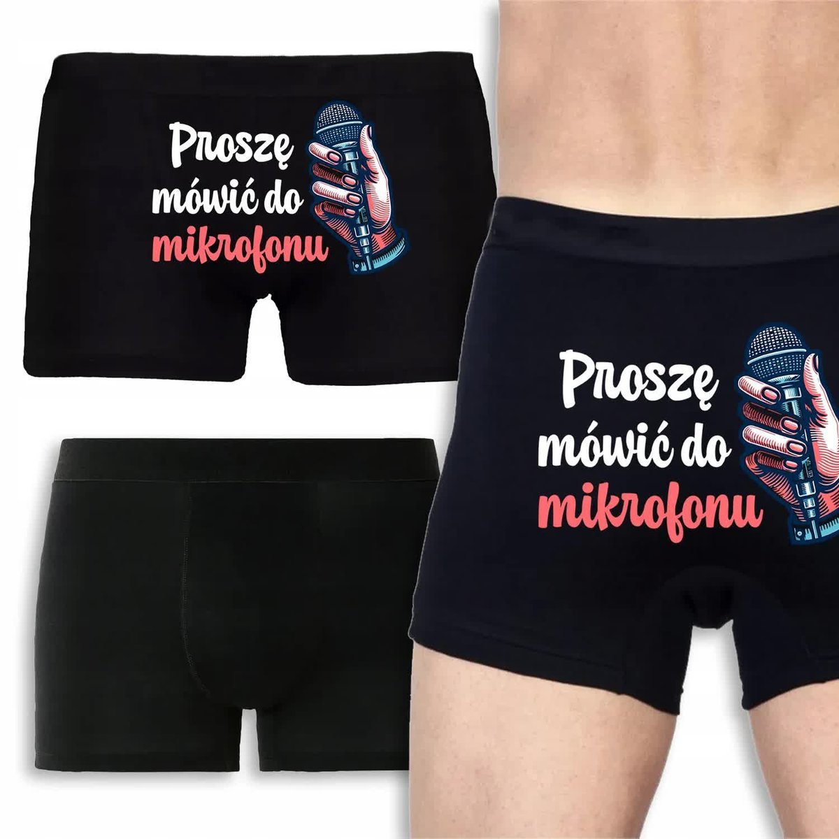 BOKSERKI CZARNE Prezent Walentynki Rocznicę PROSZĘ MÓWIĆ DO MIKROFONU - L