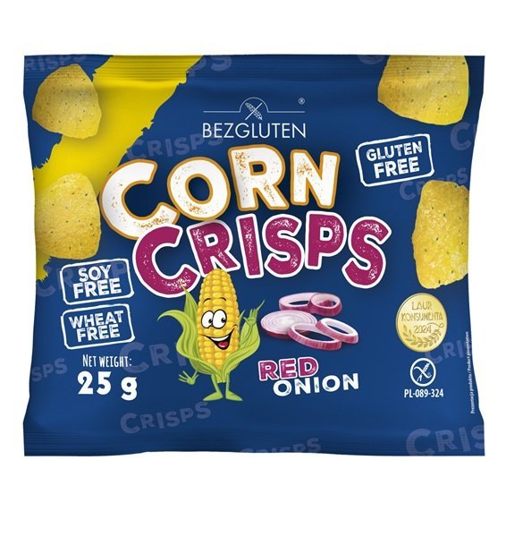 Bezglutenowe Corn Crisps Przekąska o smaku czerwonej cebuli 25g