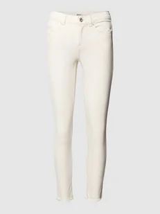 Jeansy o kroju slim fit z postrzępionymi zakończeniami nogawek - Spodnie damskie - miniaturka - grafika 1