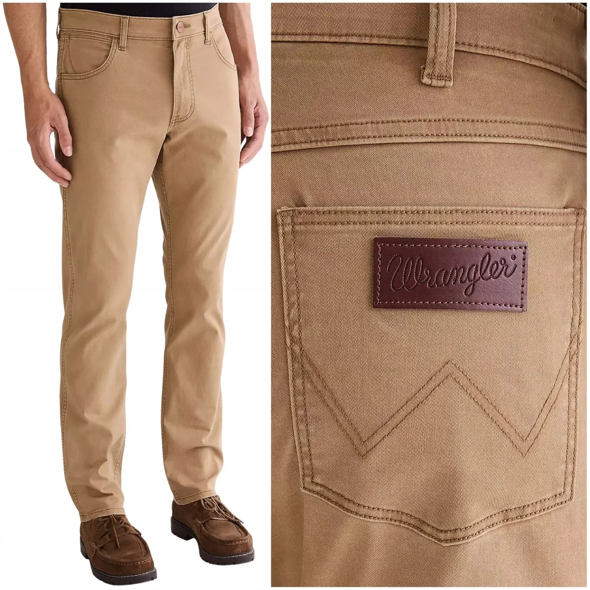 Wrangler Greensboro Acorn cienkie proste beżowe spodnie materiałowe W40 L34