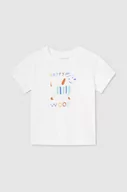 Koszulki dla chłopców - Mayoral t-shirt bawełniany niemowlęcy kolor beżowy wzorzysty - miniaturka - grafika 1