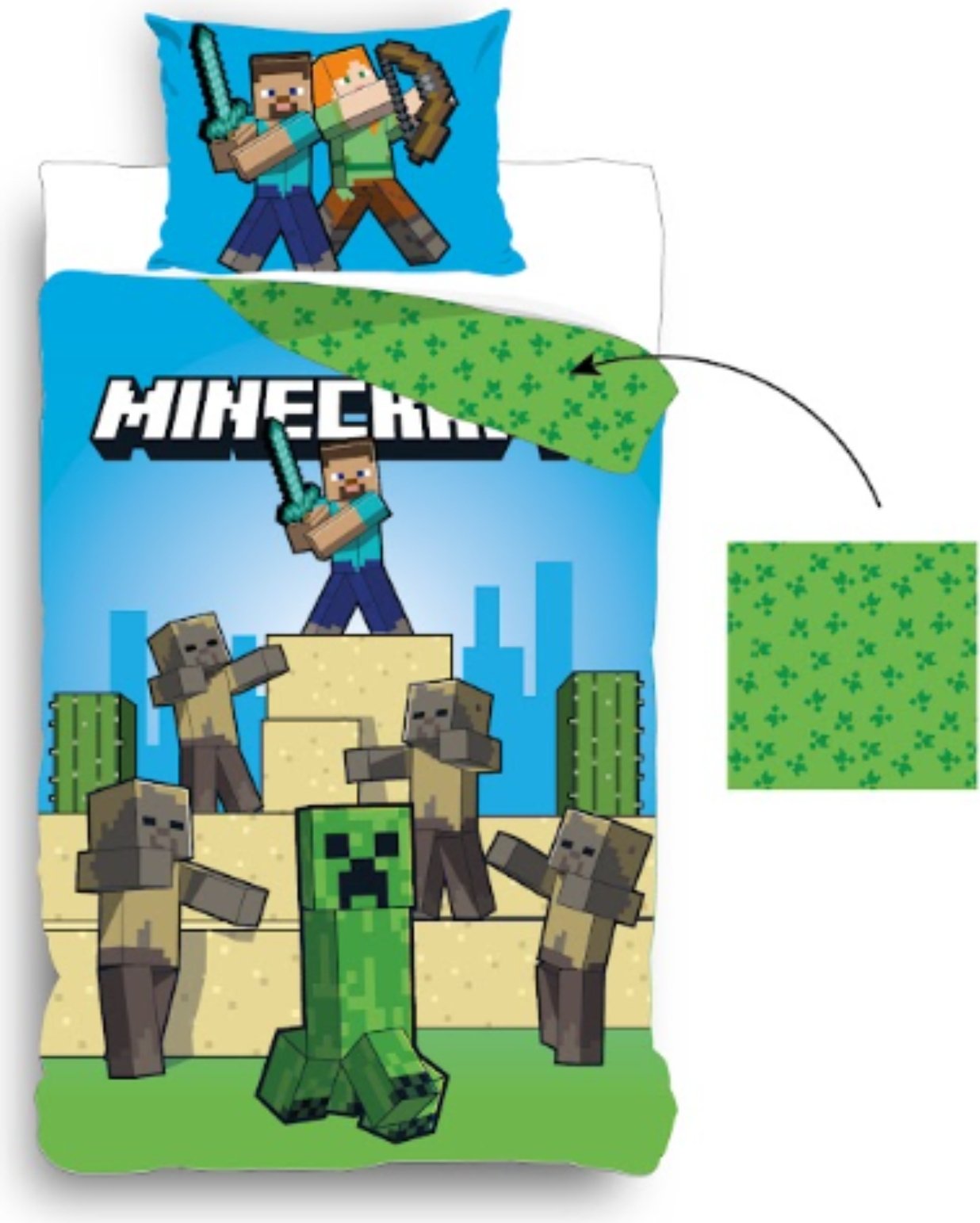 Pościel dziecięca 140x200 Pościel Minecraft Crepper Alex Steve
