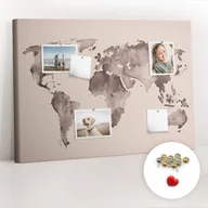 Tablice i flipcharty - Korkowa Tablica 100x70 cm - Akwarela mapa świata + Metaliczne Pinezki - miniaturka - grafika 1