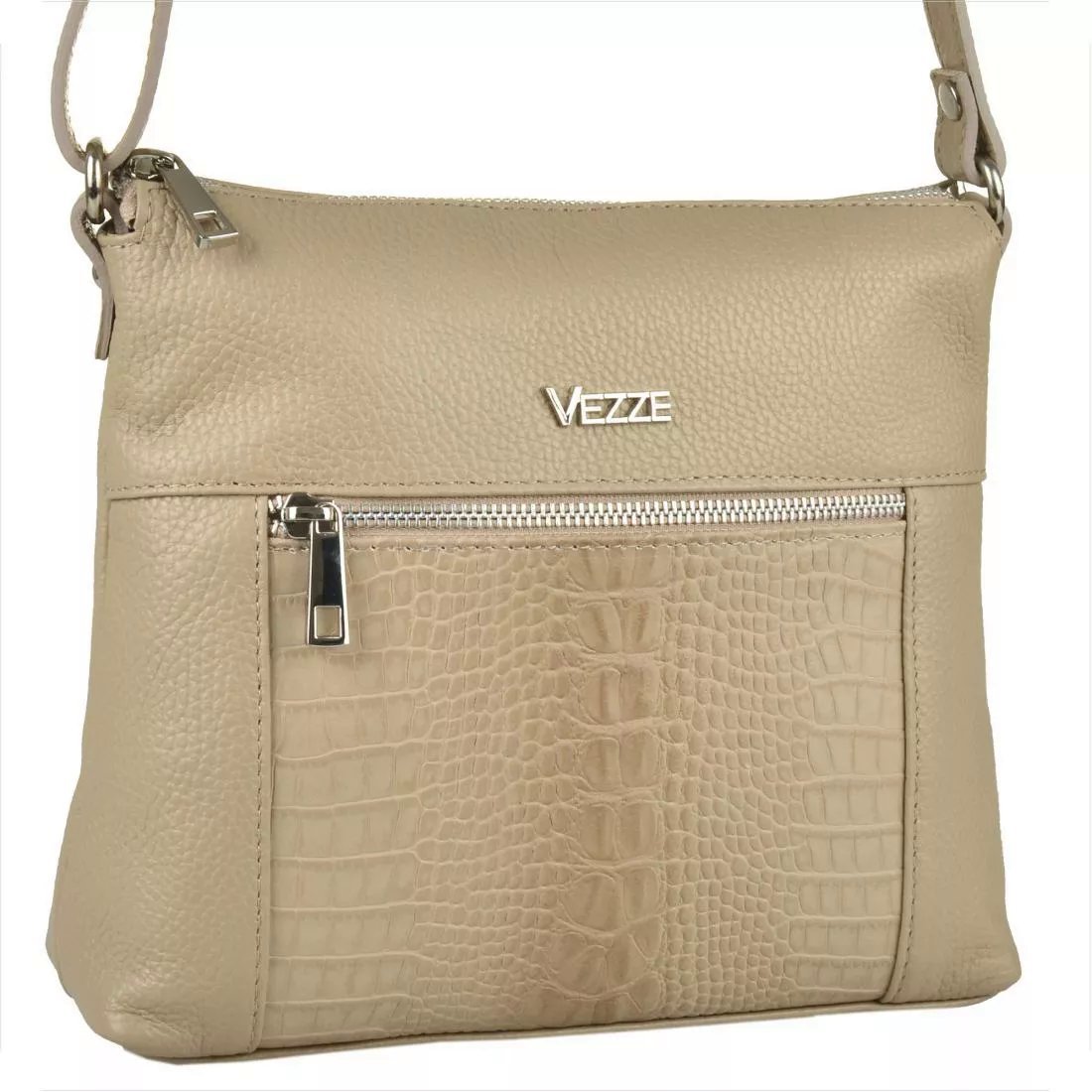 Włoska skórzana torebka listonoszka beżowa VEZZE