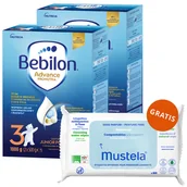 Mleko modyfikowane - Zestaw Bebilon Advance Pronutra 3 Junior, odżywcza formuła na bazie mleka, po 1 roku, 2 x 1000 g + Mustela, chusteczki oczyszczające, 60 sztuk gratis - miniaturka - grafika 1