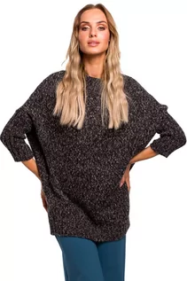 Swetry damskie - Grafitowy Melanżowy Oversizowy Sweter z Półgolfem - grafika 1