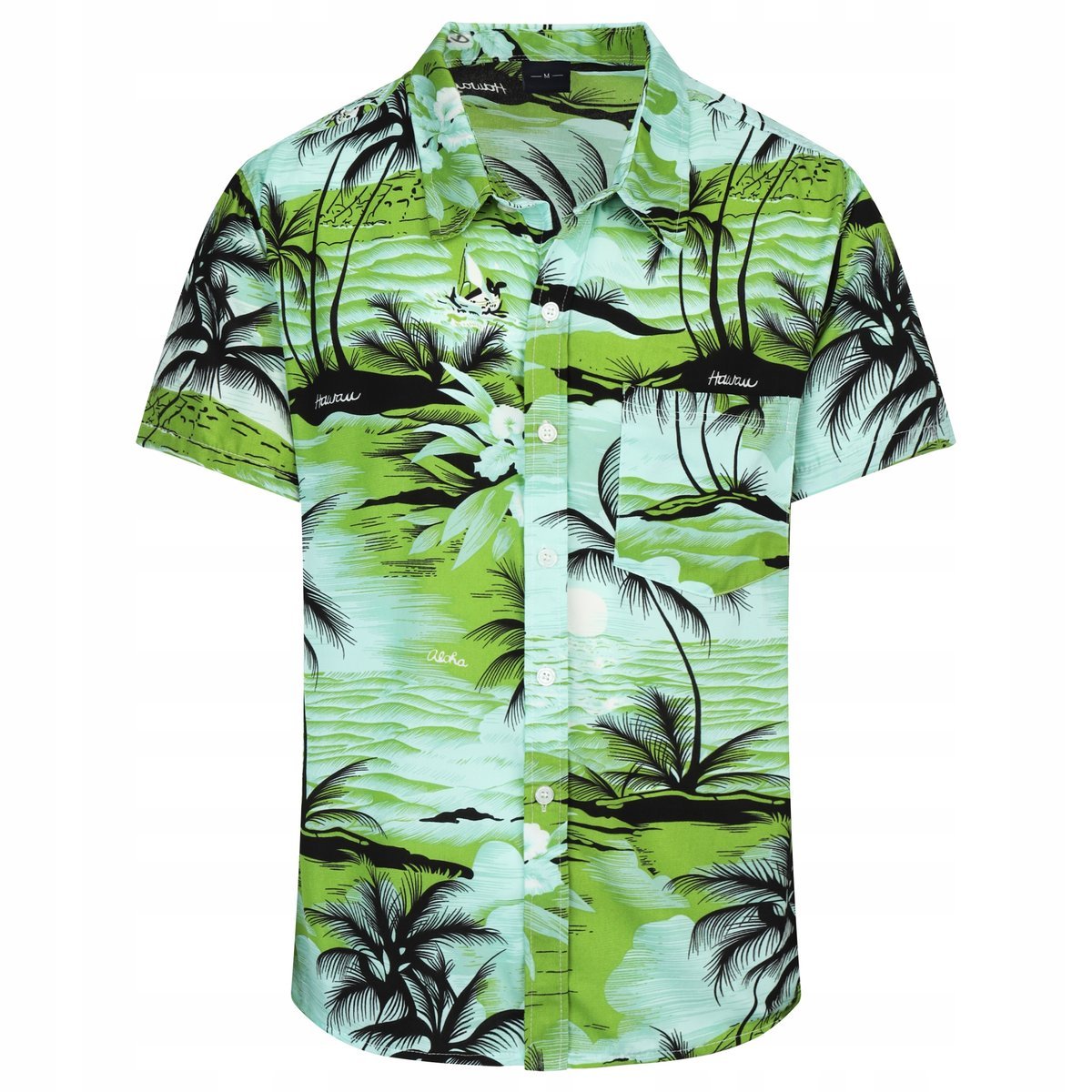 KOSZULA MĘSKA HAWAJSKA W PALMY KWIATY PLAŻA MORZE D1 ZIELONA - XXXL