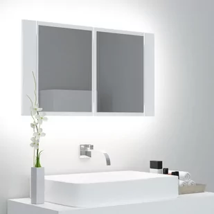 Szafka łazienkowa z lustrem i LED, biała, 80x12x45 cm - Szafki RTV - miniaturka - grafika 1
