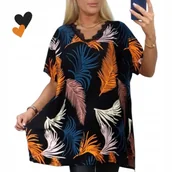 Bluzki damskie - Tunika Wiskoza kolorowe pióra Koronka Luźna wygodna bluzka 54 56 7XL 8XL - miniaturka - grafika 1