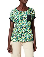 Koszulki i topy damskie - Gerry Weber Damska koszulka z nadrukiem z przodu, GOTS do połowy rękawa, wycięte ramiona, t-shirt z wzorem 1/2, kwiatowy, Zielony/niebieski nadruk, 40 - miniaturka - grafika 1