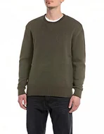 Swetry męskie - Replay Sweter męski Relaxed Fit, 212 Mud Green, L - miniaturka - grafika 1