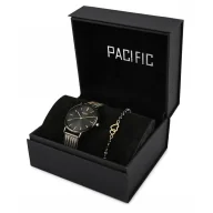 Zegarki męskie - Komplet na prezent damski czarny zegarek + bransoletka serca PACIFIC X6159-11 - miniaturka - grafika 1