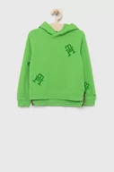 Bluzy dla dziewczynek - Tommy Hilfiger bluza dziecięca kolor zielony z kapturem z aplikacją - miniaturka - grafika 1