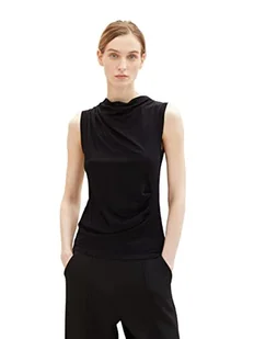 TOM TAILOR Damski top Basic z marszczeniem, 14482 – Deep Black, L - Koszulki i topy damskie - miniaturka - grafika 1