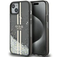Etui i futerały do telefonów - Etui Guess GUHCP15SLFCSEGK Apple iPhone 15 / 14 / 13 hardcase Liquid Glitter Gold Stripes czarny/black - miniaturka - grafika 1