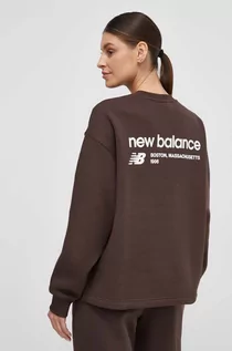Bluzy damskie - New Balance bluza damska kolor brązowy z nadrukiem - grafika 1