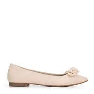 Półbuty męskie - Damskie baleriny z ekozamszu z kokardą jasny beż - miniaturka - grafika 1