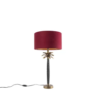 QAZQA Lampa stołowa Art Deco brąz z aksamitnym czerwonym kloszem 35 cm - Areka - Lampy stojące - miniaturka - grafika 1