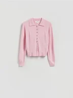 Swetry damskie - Reserved - Sweter z ozdobnymi guzikami - różowy - miniaturka - grafika 1