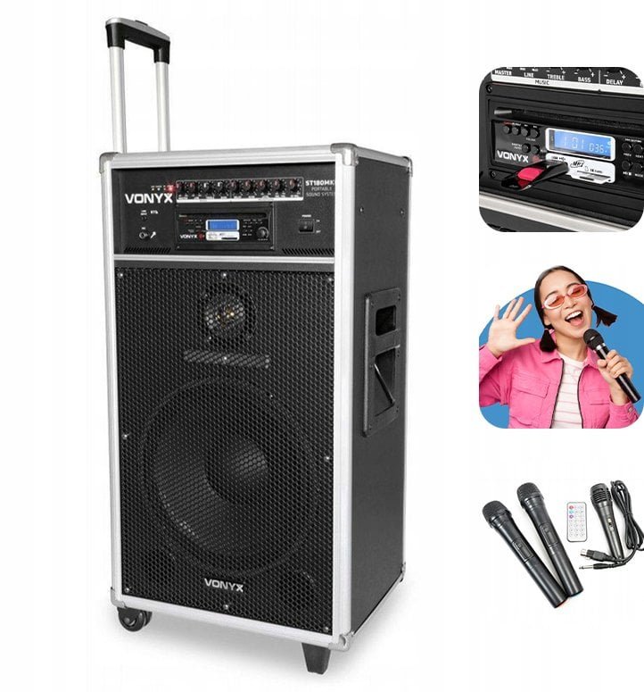Kolumna mobilna z odtwarzaczem CD i mikrofonami Vonyx ST180 one size