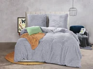 Pościel - Pościel pluszowa szara w paski 135x200 poszwa na kołdrę z poszewką na poduszkę 2-częściowa z zamkiem błyskawicznym Przytulny pluszowy polar na zimę - miniaturka - grafika 1