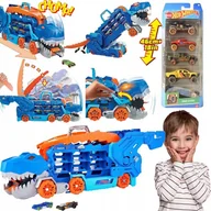 Samochody i pojazdy dla dzieci - Mega Zestaw Hot Wheels T-Rex Transporter Dinozaur 3w1 Tor Wyścigowy 7 Aut - miniaturka - grafika 1