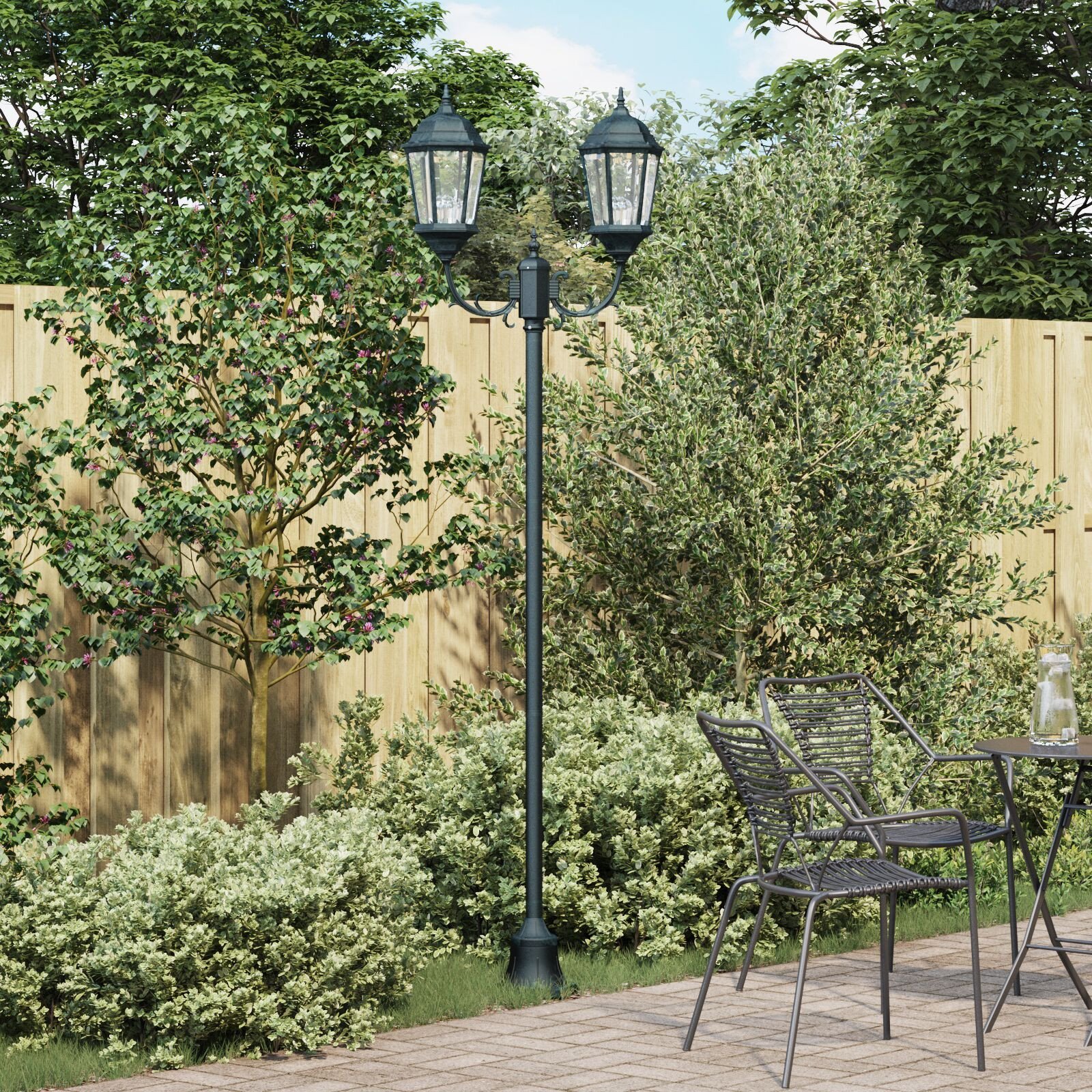 Lampa ogrodowa 2-lampowa E27 Zielona 220 cm Aluminium