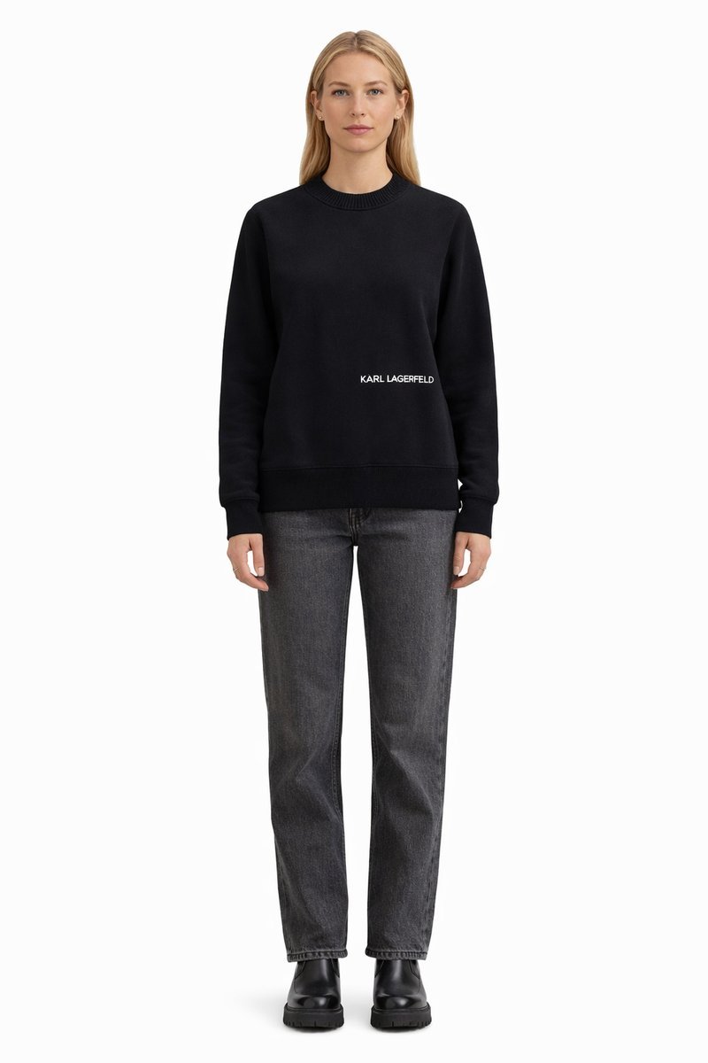 KARL LAGERFELD CZARNY SWETER Z LOGO I GOLFEM BAWEŁNIANY S 1I4A