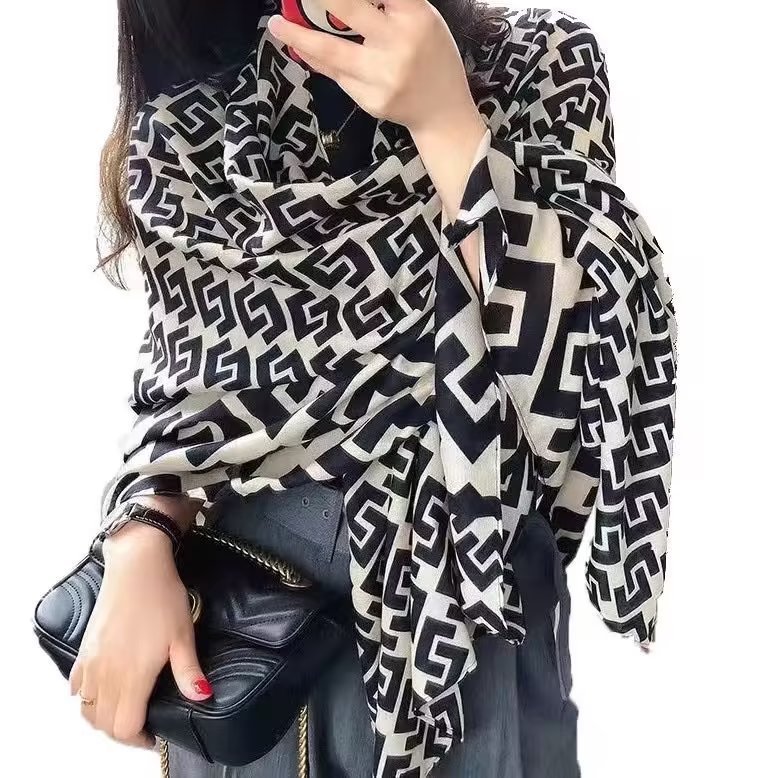 elegancki damski SZAL na zimę ciepły SZALIK szykowny 180x66 szaro-czarny