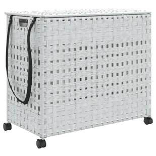 vidaXL Kosz na pranie z kółkami Biały 66x35x60 cm Rattan - Kosze na bieliznę - miniaturka - grafika 1