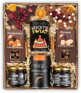 Świąteczny duży kosz prezentowy z produktami gourmet, zestaw herbata świąteczna, czekolady i słodycze - Herbata - miniaturka - grafika 1