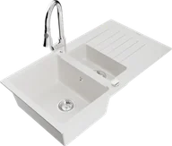 Zlewozmywaki z baterią - Mexen Matias zlewozmywak granitowy 1,5-komorowy z ociekaczem i baterią kuchenną Elia, biały - 6502-20-670101-00 - miniaturka - grafika 1