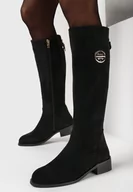 Kozaki damskie - Czarne Kozaki przed Kolano na Niskim Słupku Belluxe - miniaturka - grafika 1