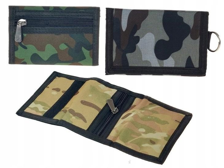 Portfel młodzieżowy moro MIX – wojskowy styl, kieszonki, na rzep PREZENT