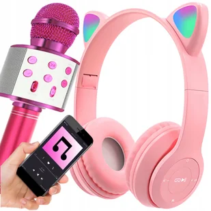 Zestaw Słuchawki Nauszne dla Dzieci Kocie Uszy + Mikrofon Karaoke Bluetooth - Instrumenty muzyczne dla dzieci - miniaturka - grafika 1