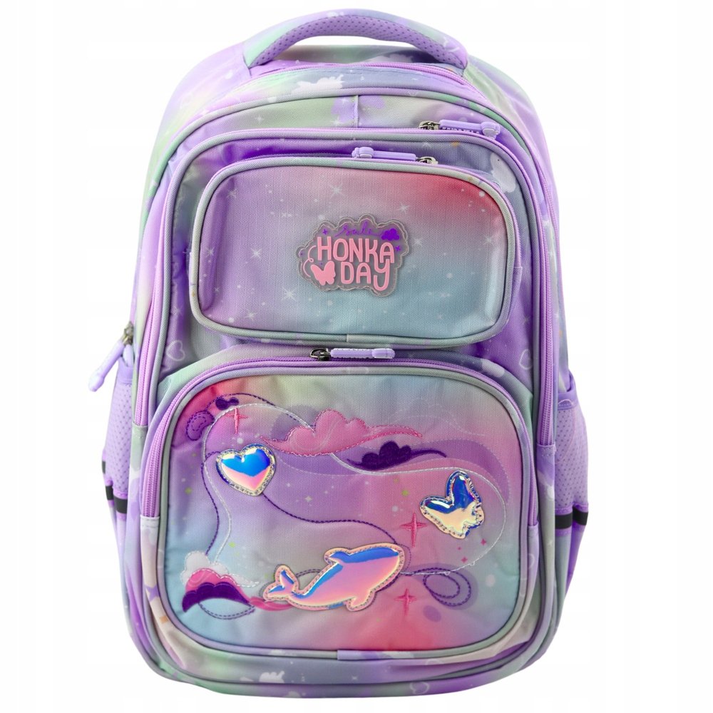 Fioletowo Różowy Plecak Szkolny Delfin Elementy Odblaskowe 20 L-41 CM