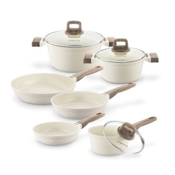 Zestaw Garnków Ceramicznych Indukcja Patelnia Kremowa Konighoffer Rosti 9el