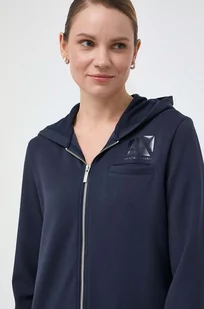 Armani Exchange bluza damska kolor granatowy z kapturem z nadrukiem - Bluzy damskie - miniaturka - grafika 1