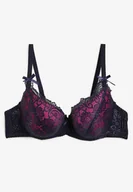 Biustonosze - Granatowo-Fuksjowy Usztywniany Biustonosz Koronkowy Typu Full Cup Dimarlaa - Renee - miniaturka - grafika 1