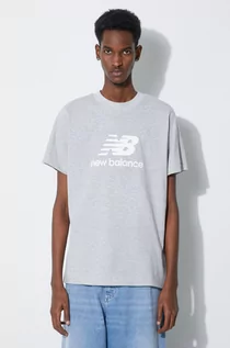 Koszulki męskie - New Balance t-shirt bawełniany Essentials Cotton męski kolor szary z nadrukiem MT41502AG - grafika 1